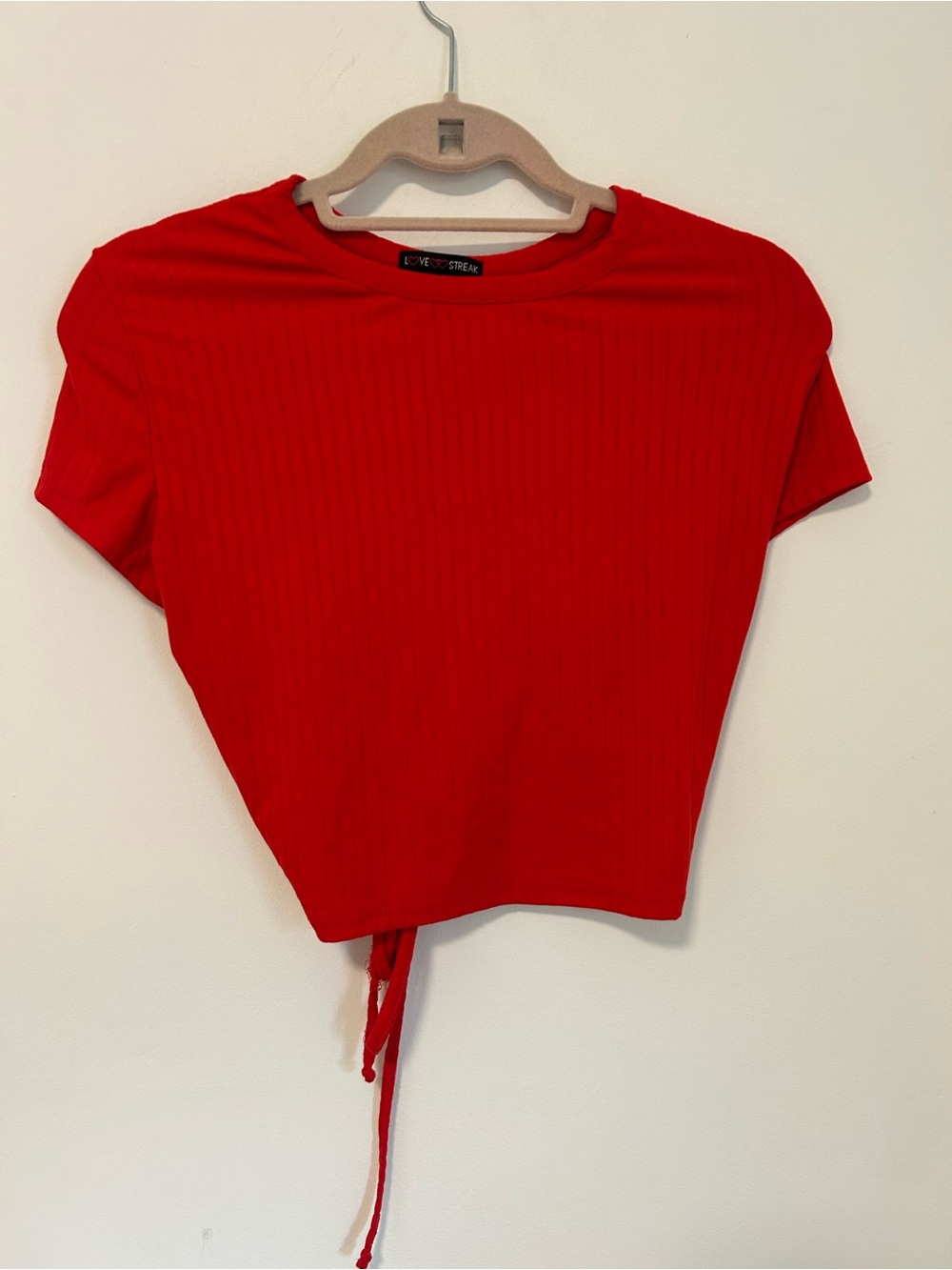 Love & Streak Red Rib-Knit Tie-Back Crop Top